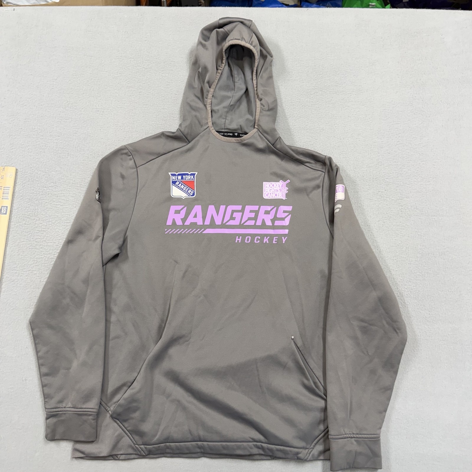 New York Rangers Hoodie Mens Large Gray NHL Hockey Hockey Fights Cancer Fanatics