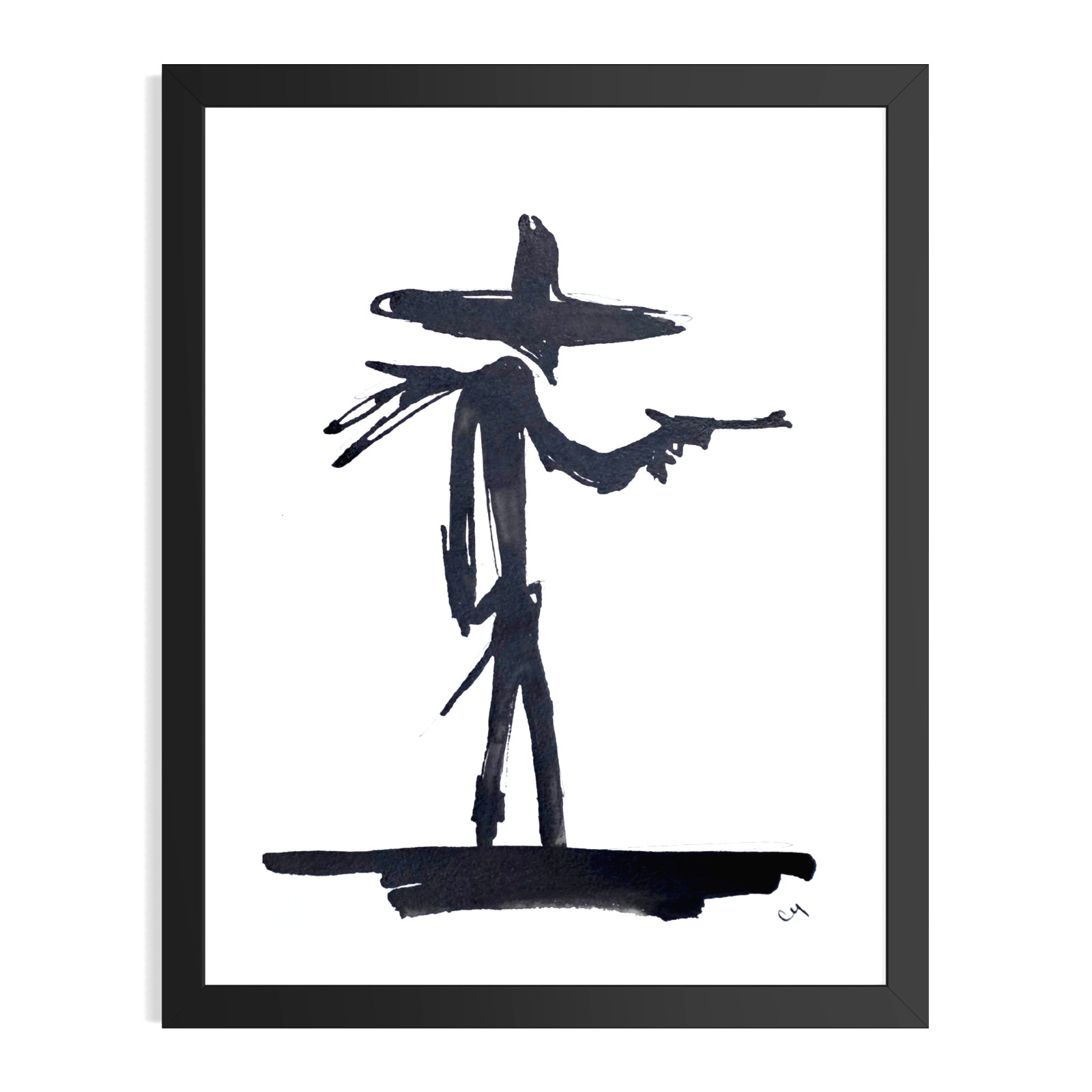 Original Acrylic 9x12 Abstract Western Cowboy Painting Signed Black White Art