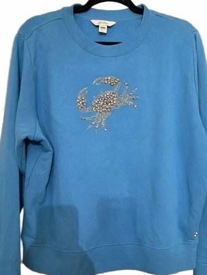 Lilly Pulitzer Blue Crab Embellished Long Sleeve Sweatshirt