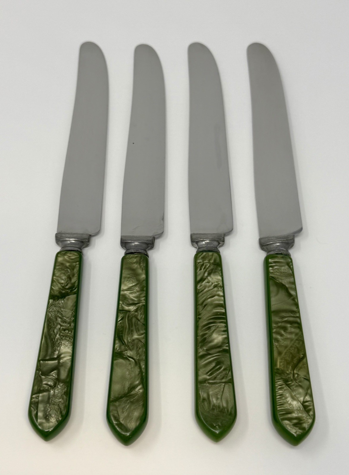VTG *Royal Brand* Sharp Cutter Knives (Set 4) Marbled Green Celluloid Handles