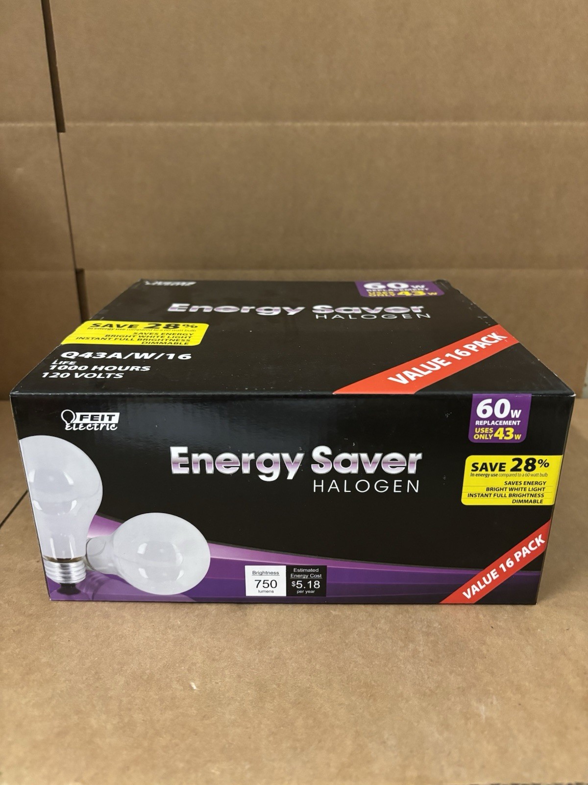 FEIT Electric 43w Bright White Light Dimmable 750 Lumens 16-Pack FEIT Electric 43w Bright White Light Dimmable 750 Lumens 16-Pack