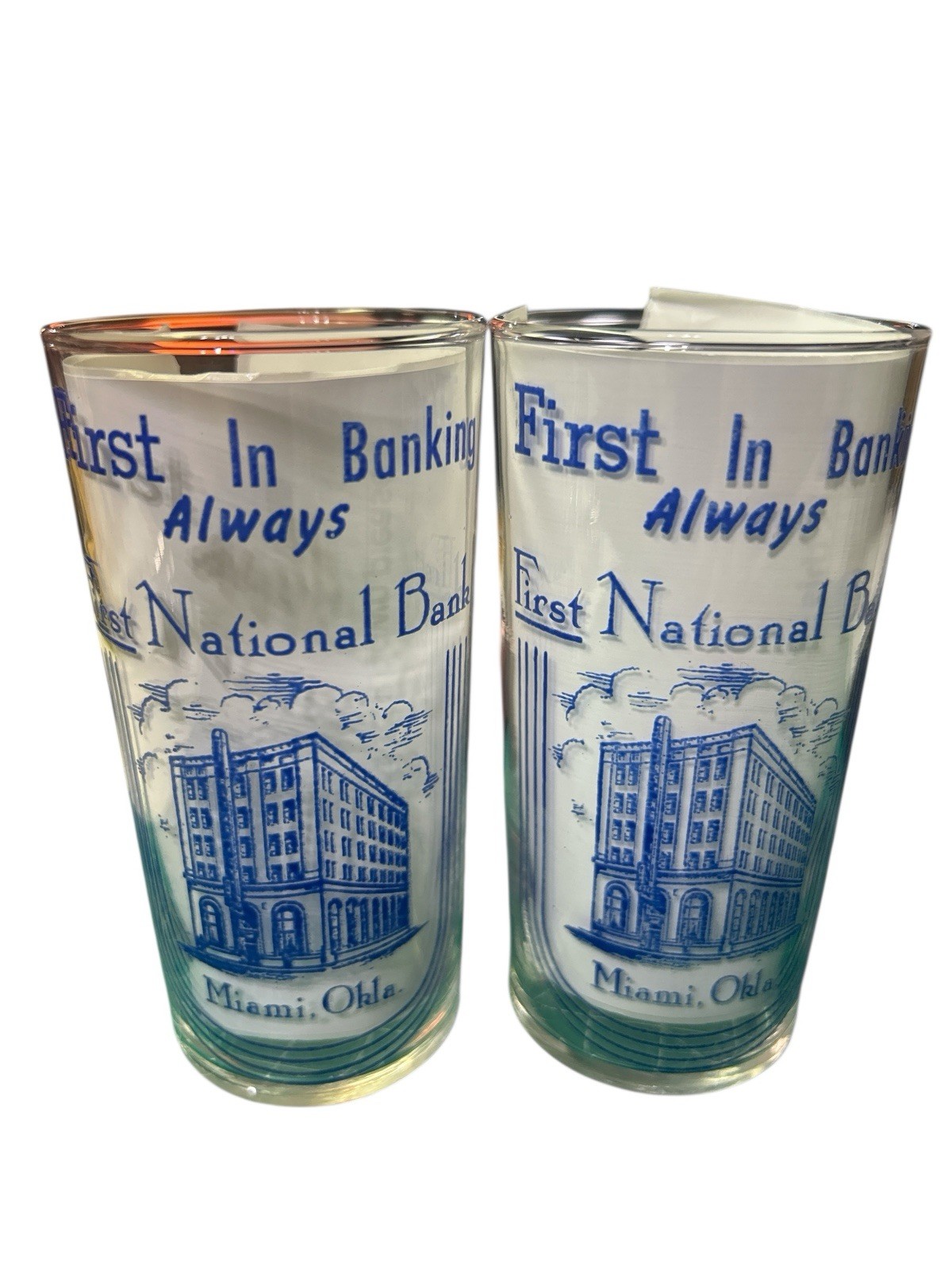 First National Bank Miami Oklahoma (2) Glasses First National Bank Miami Oklahoma (2) Glasses