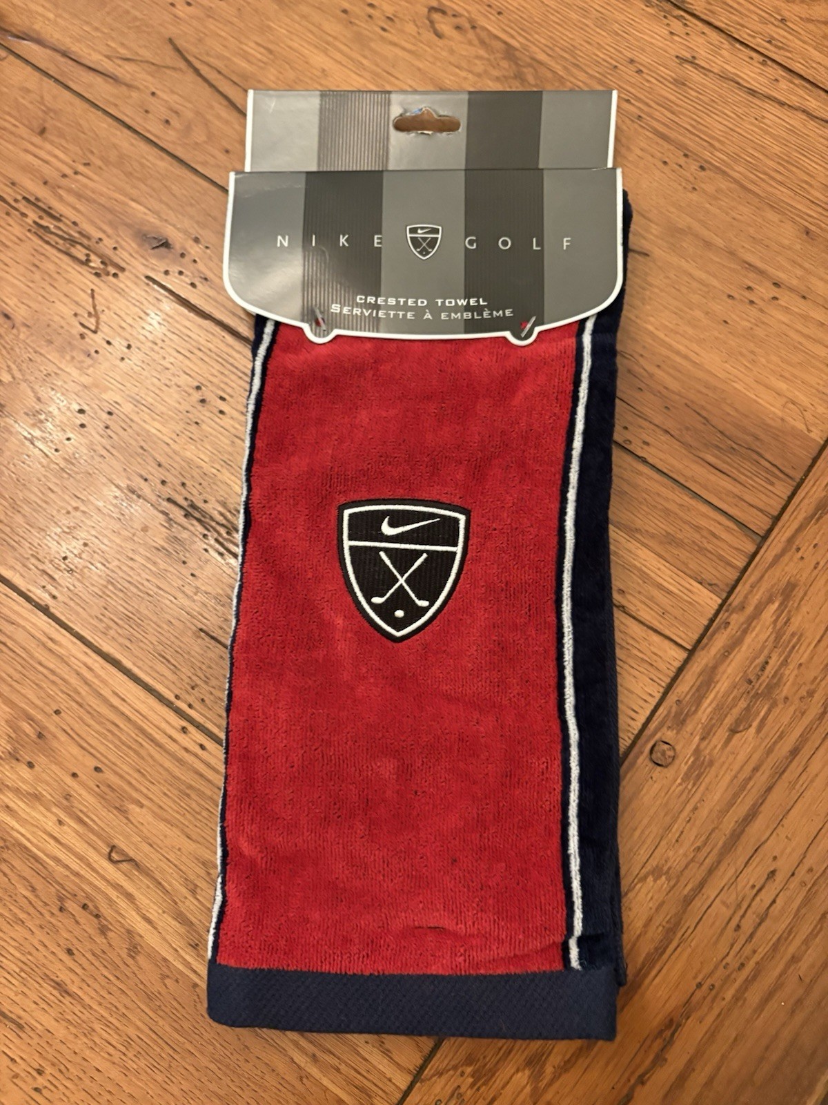 RARE NOS NIKE GOLF CRESTED TOWEL - Navy/Varsity Red, 16”x26”, 100% Cotton Velour