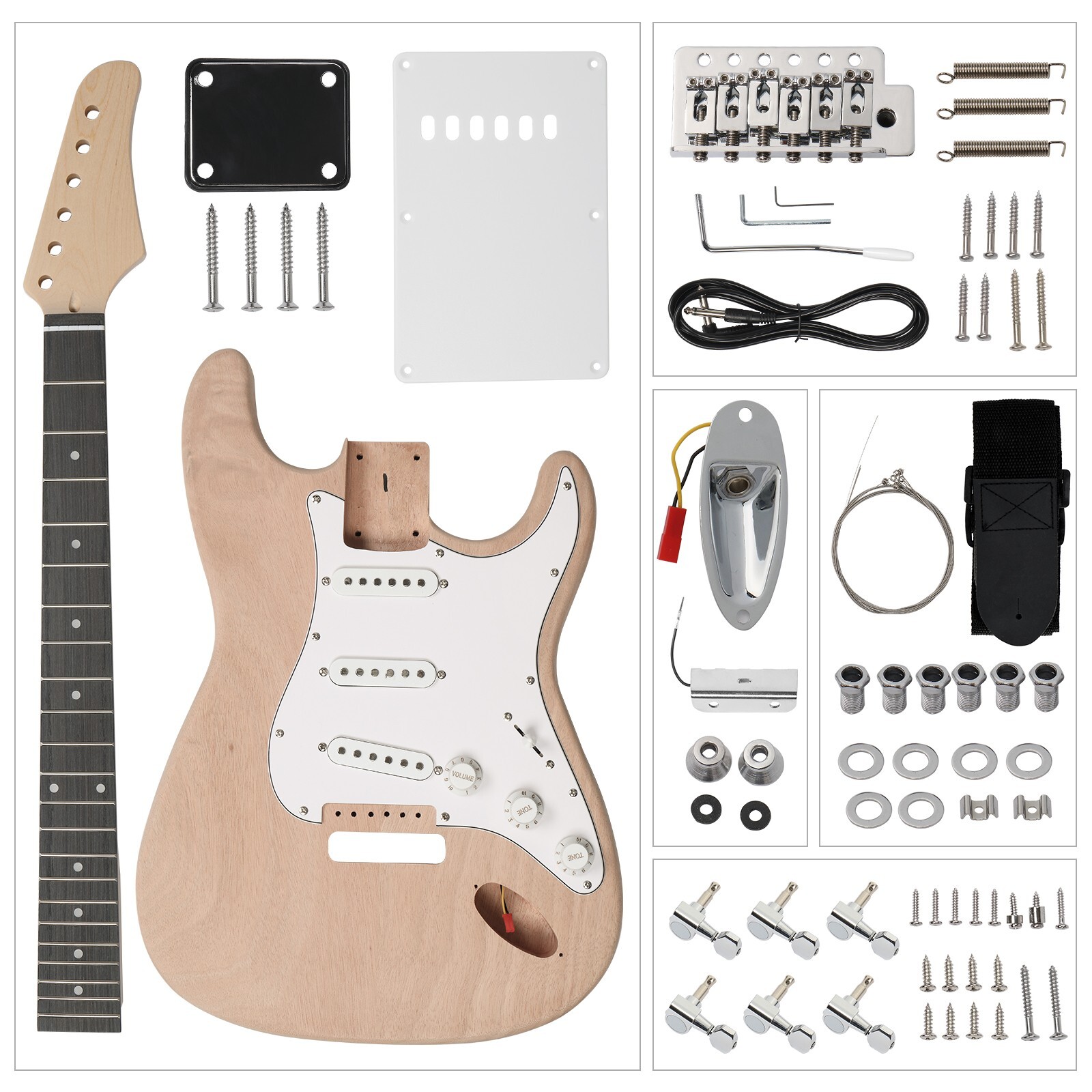 Unfinished DIY Strat S Style Electric Guitar Kit (Natural)  No Soldering Needed