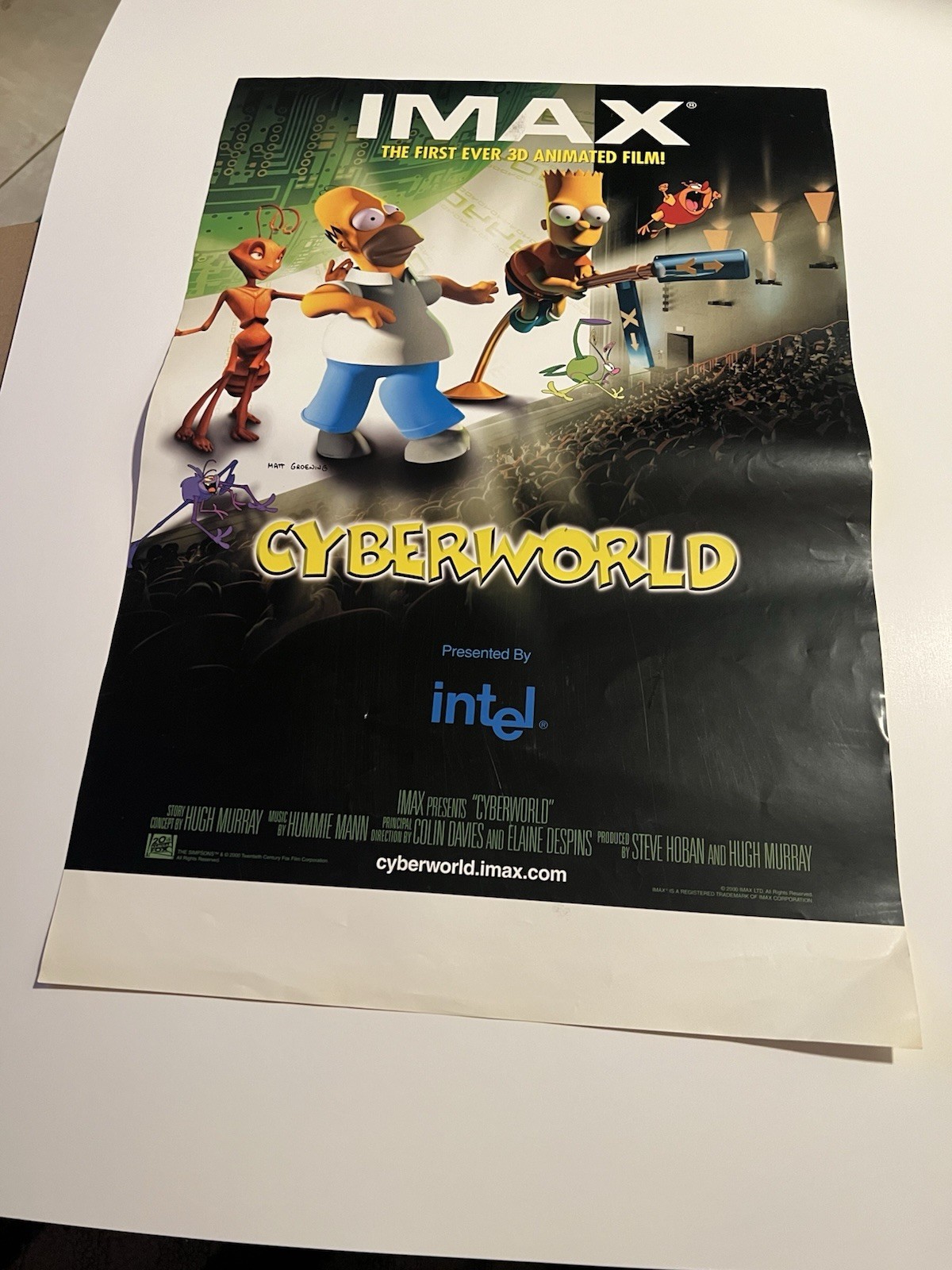 Vtg 2000 CyberWorld 3D IMAX Mini Poster 11x17 Simpsons Homer Intel Promo HTF