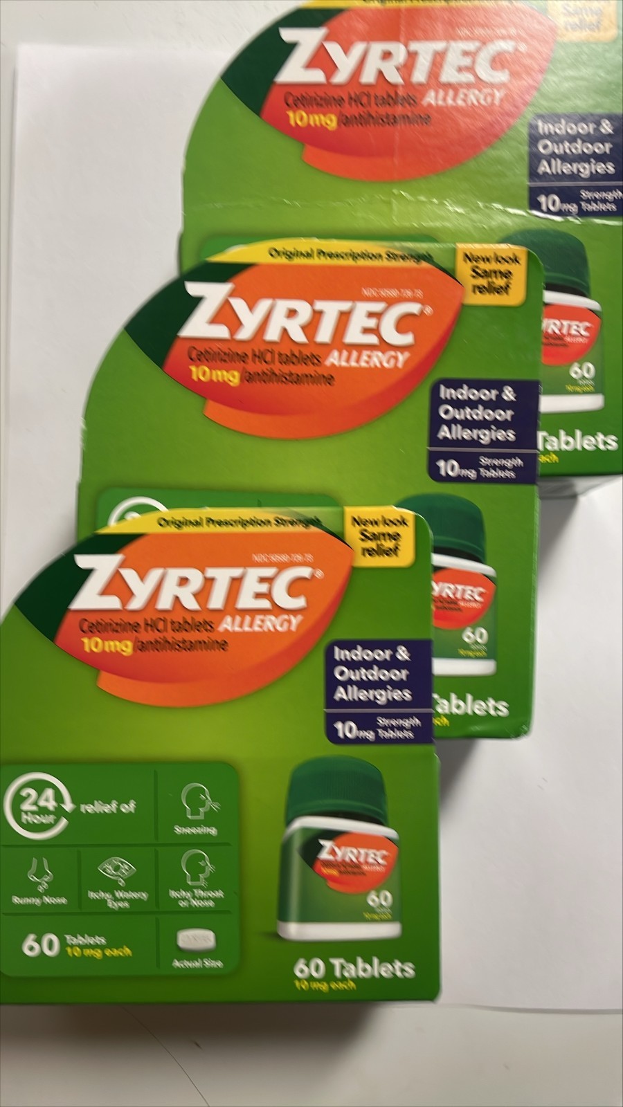 3-Pack Zyrtec Allergy 10mg Tablets – 180 Total Tablets (3 x 60 ct) Exp 06/20027+ 3-Pack Zyrtec Allergy 10mg Tablets – 180 Total Tablets (3 x 60 ct) Exp 06/20027+