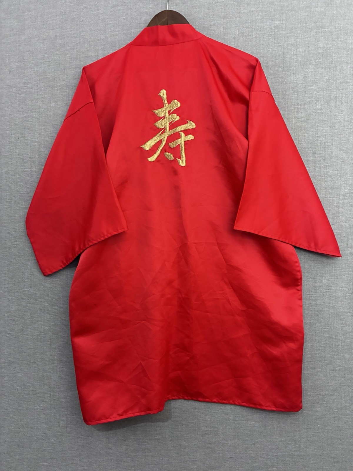 VTG Japanese Kimono Robe Haori Jacket Red Gold Embroidered Longevity Kotobuki L VTG Japanese Kimono Robe Haori Jacket Red Gold Embroidered Longevity Kotobuki L