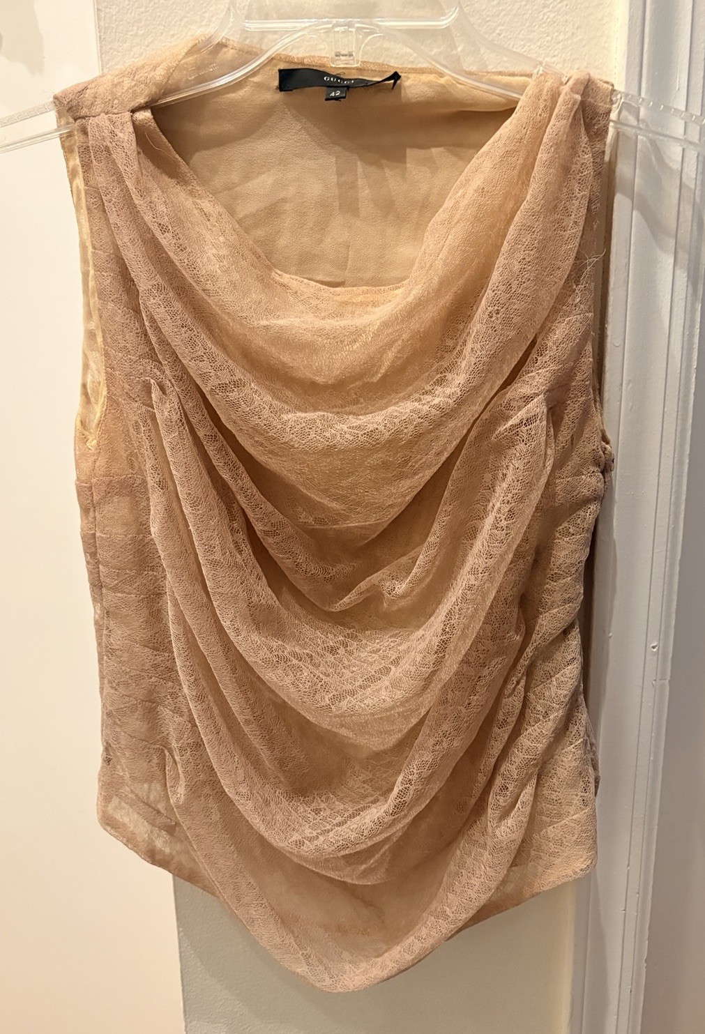 Vintage GUCCI Tom Ford Tan/Beige Lace Lined Sleeveless Top Sz 42