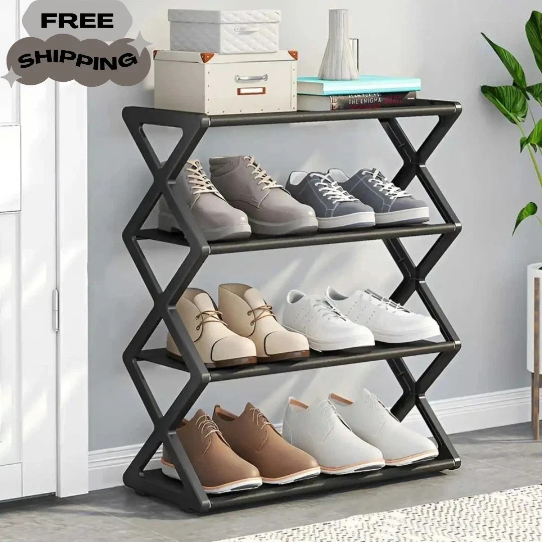 4 Tier Shoe Rack, Narrow Stackable Shoe Storage Organizer Shelf