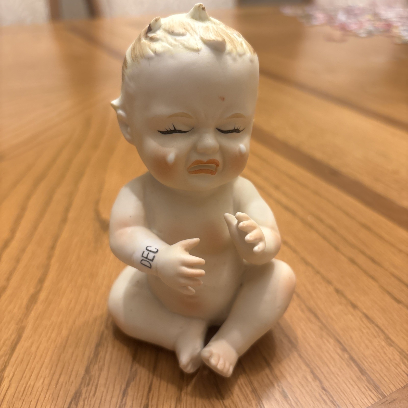 Vintage 1956 TMJ James December Crying Piano Baby Figurine Bisque Japan Label Vintage 1956 TMJ James December Crying Piano Baby Figurine Bisque Japan Label