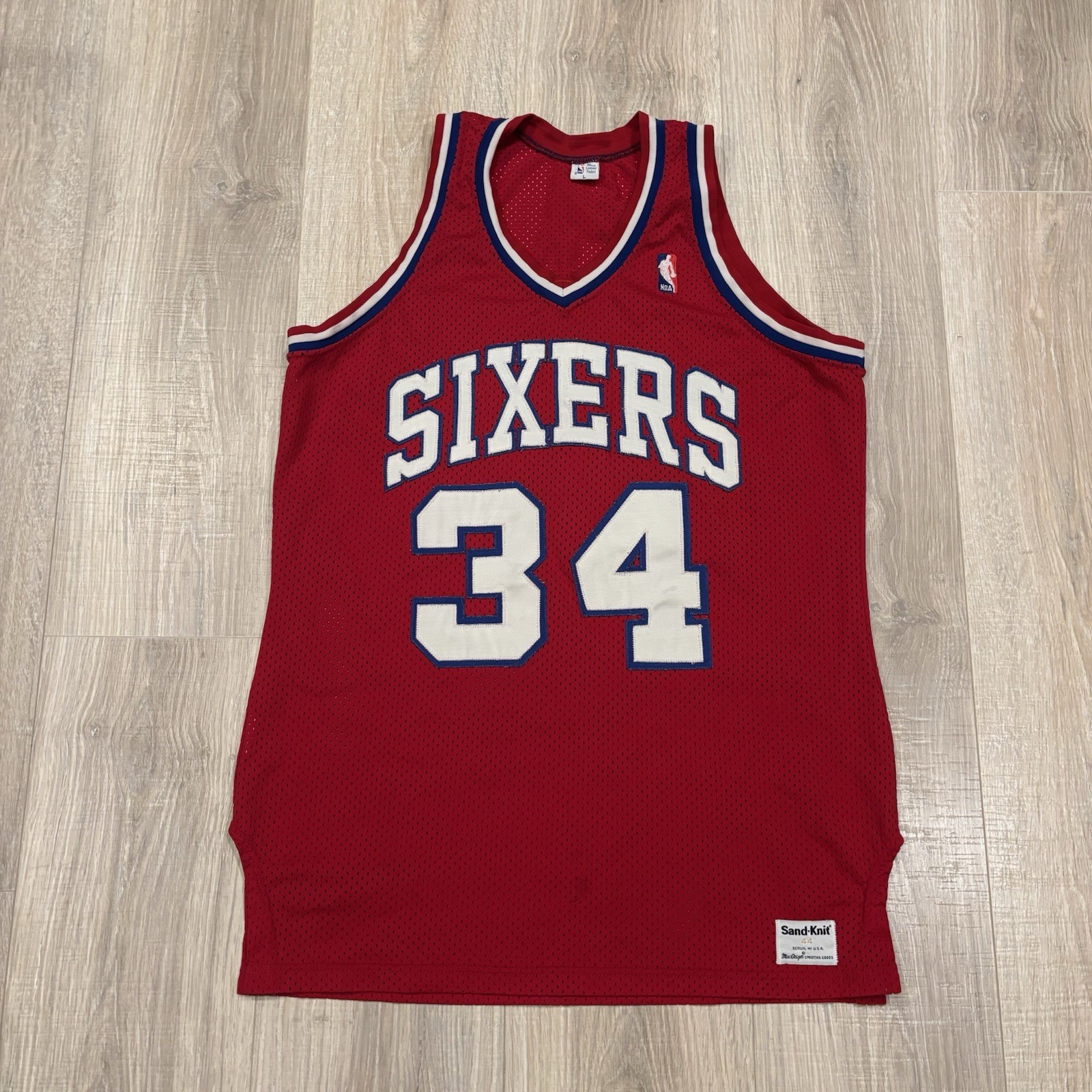 Vintage Sand Knit Authentic Philadelphia 76ers Charles Barkley Jersey Mens 44