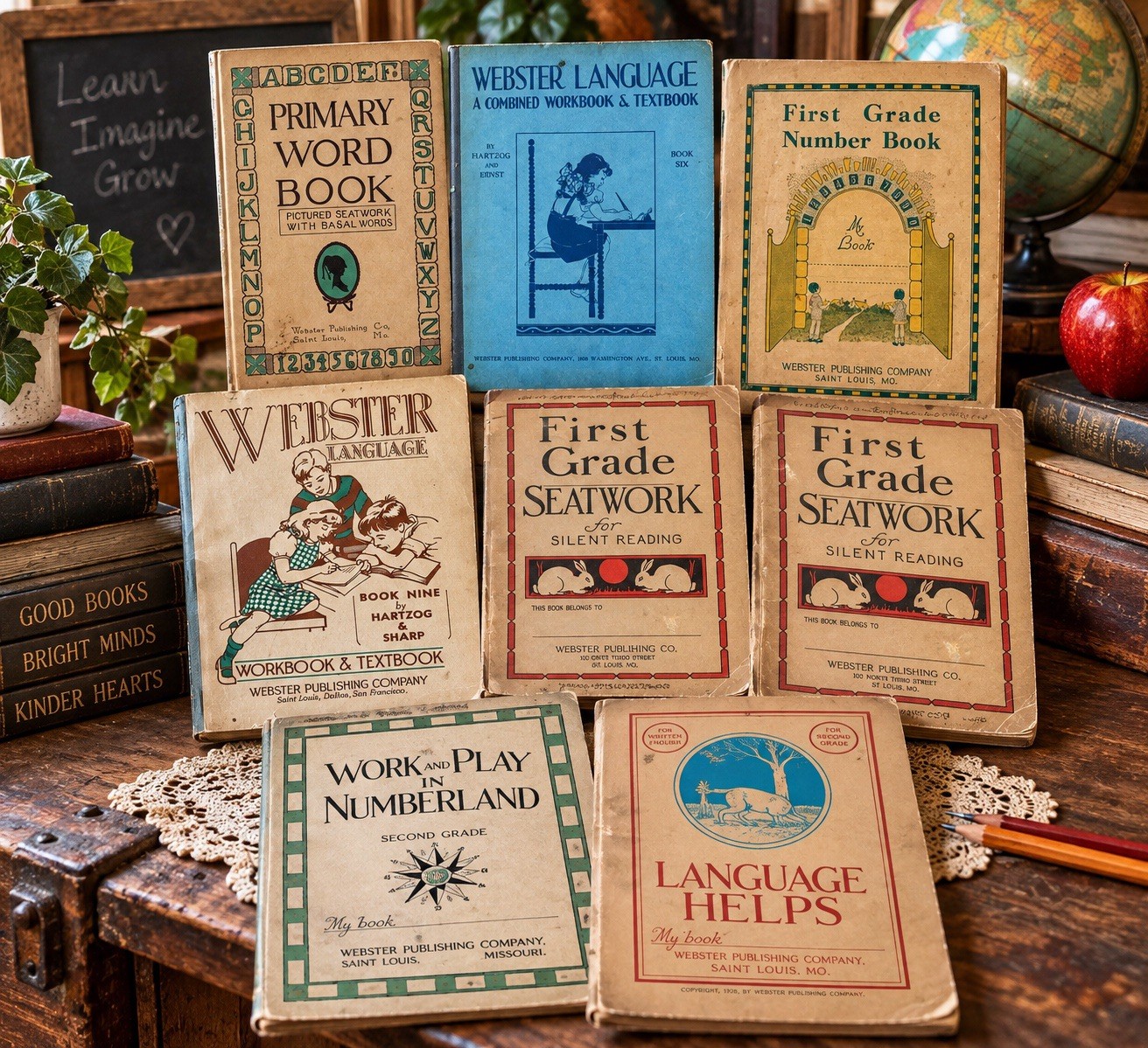 Lot 8 Antique 1920s-1940s Webster School Books Workbooks Education