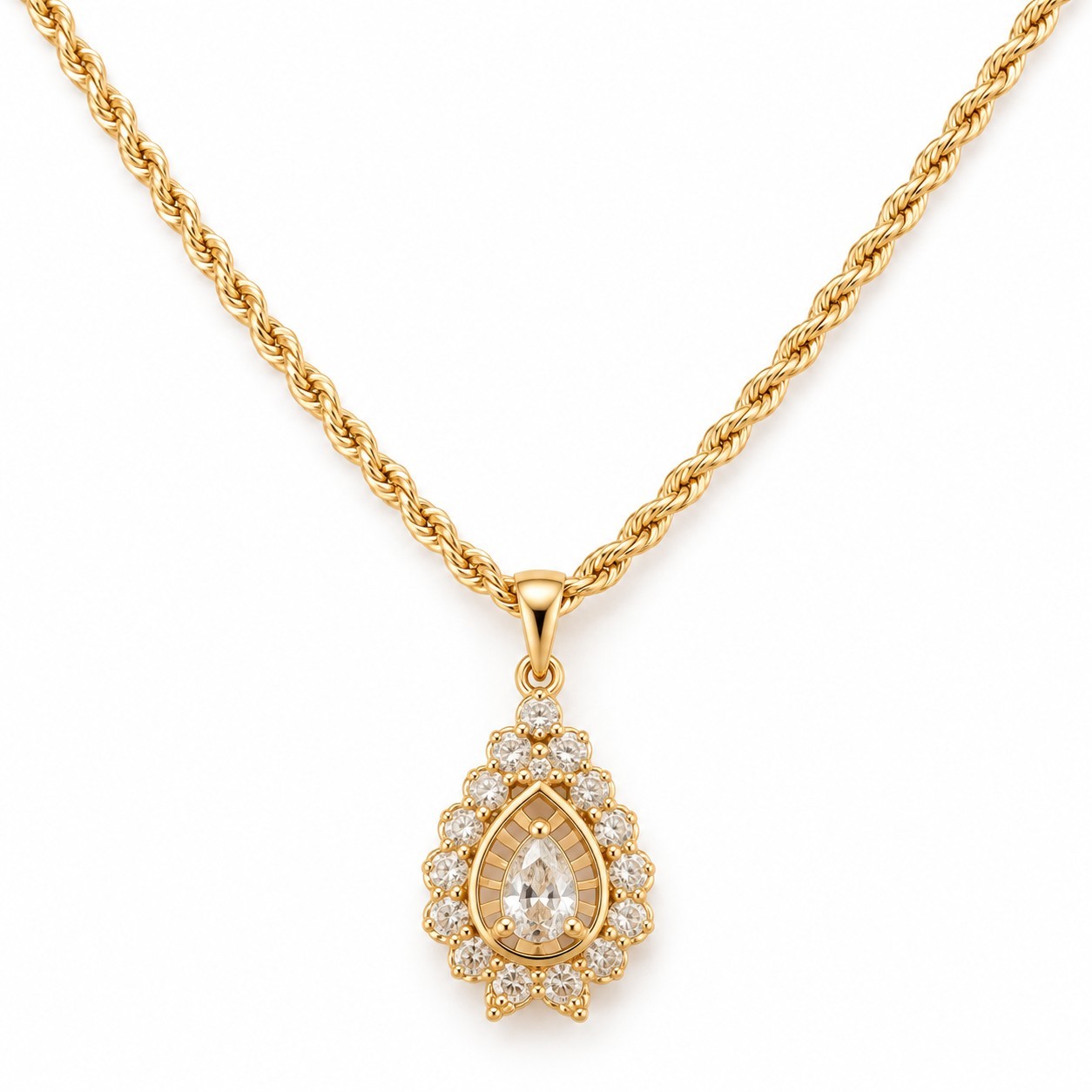 14K Gold Filled Elephant Pendant Necklace With CZ Stones 18 Inch Rope Chain