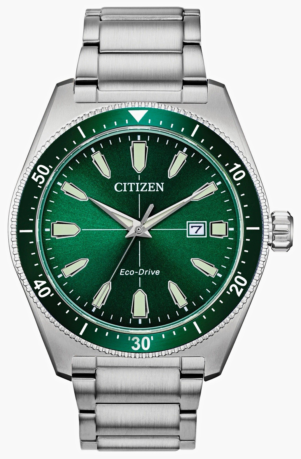 Citizen AW1598-70X Brycen Eco-drive Date 100m Watch - Silver Stainless / Green
