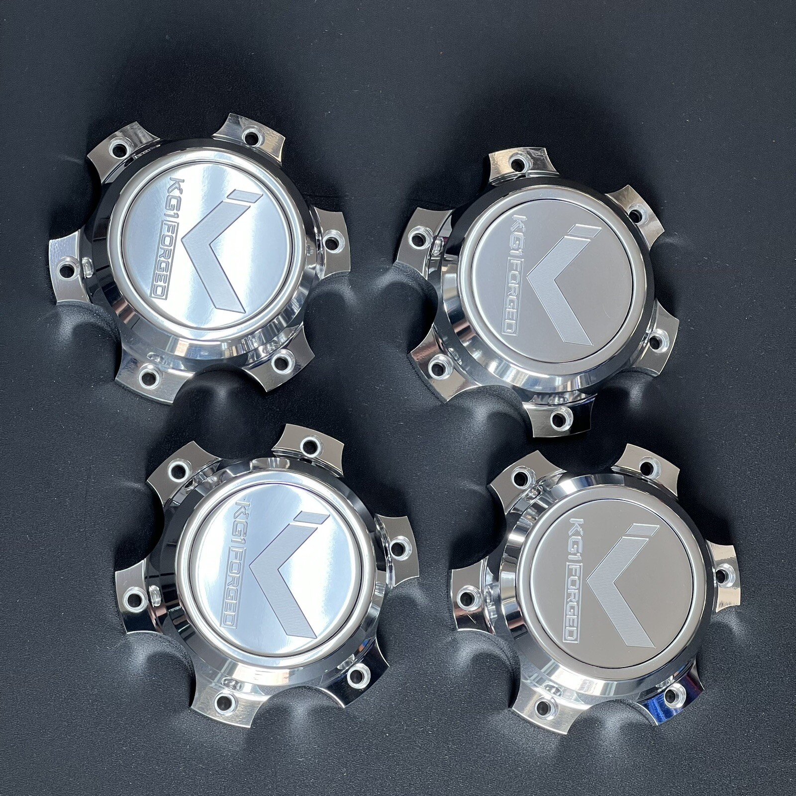 FLOATING KG1 Polished Aluminum Center Caps - 6 Lug (Set of 4)