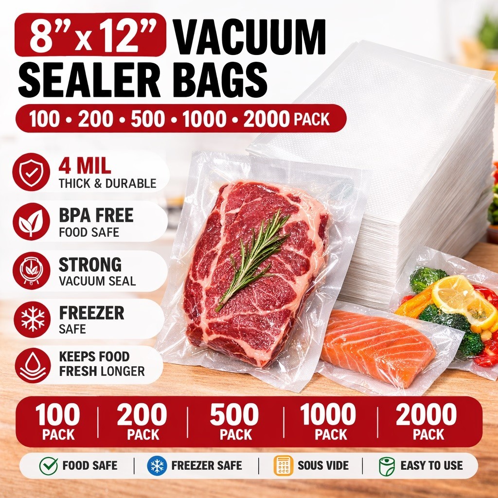 8x12 Vacuum Sealer Bags 100-2000 Pack 4 Mil Embossed Vacuum Seal Bags Food Saver