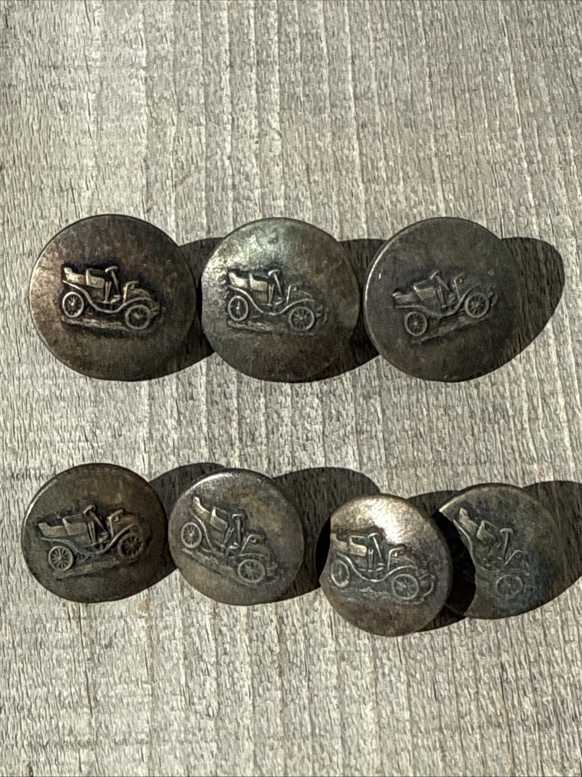 7 Antique Brass Picture Buttons Early Touring Car Automobile Horseless Carriage 7 Antique Brass Picture Buttons Early Touring Car Automobile Horseless Carriage