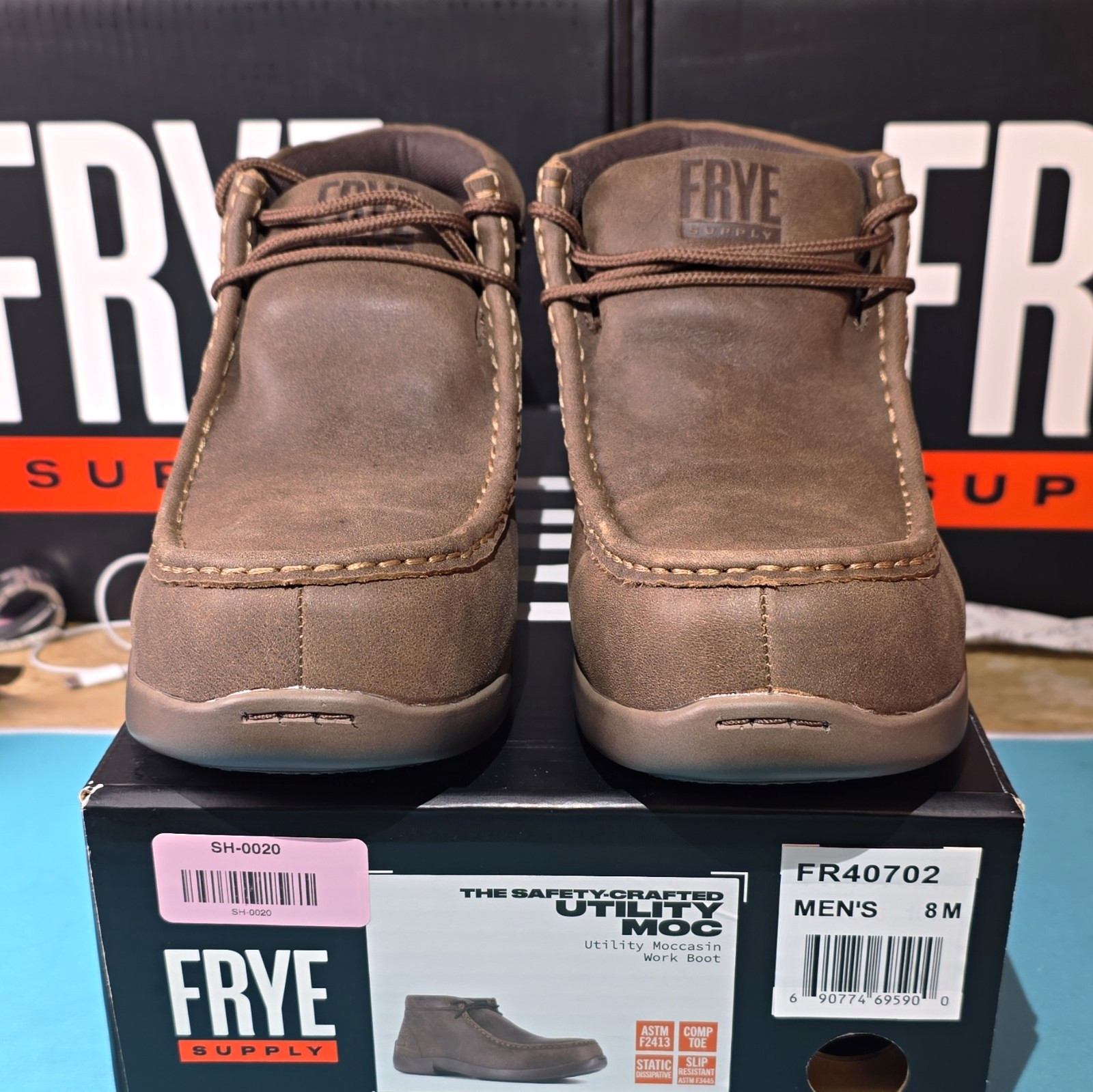Frye Supply Utility Moc Men\'s Brown Leather Lace-Up Moccasin Shoes 8M