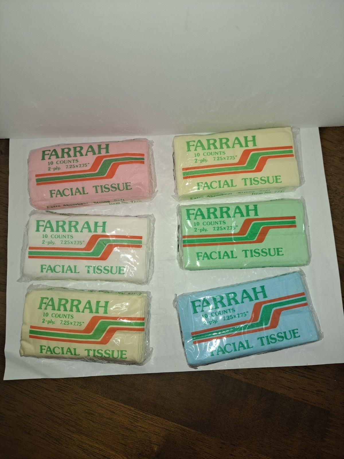 6 Packs Vtg 70s 80s Facial Tissues Purse Blue Green Pink Yellow Prop Display 6 Packs Vtg 70s 80s Facial Tissues Purse Blue Green Pink Yellow Prop Display