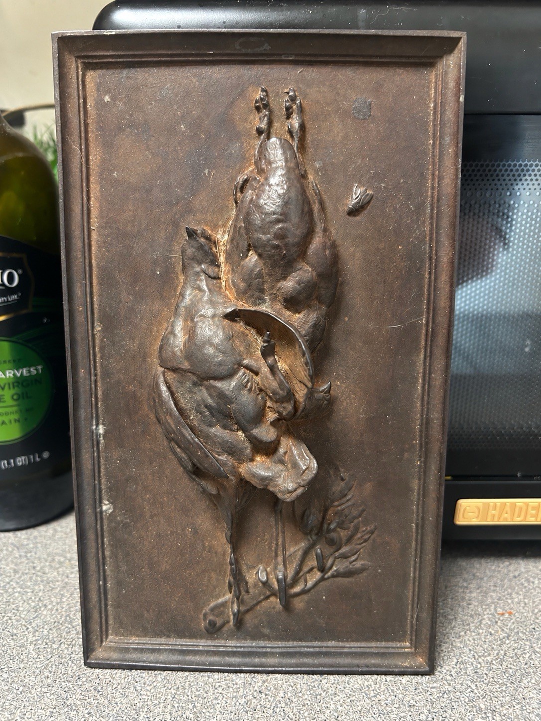 Antique 19thC Cast Iron Hanging Game Birds Relief Plaque Sand Cast Panel Mêne Antique 19thC Cast Iron Hanging Game Birds Relief Plaque Sand Cast Panel Mêne