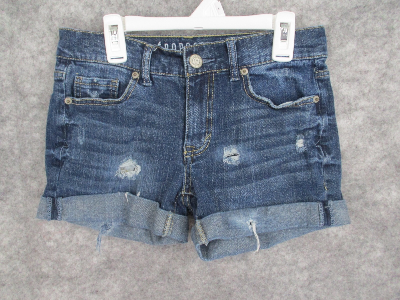 Aeropostle Women\'s Shorts 00 Dark Wash Distressed Cuffed Hem Denim Blue Jean