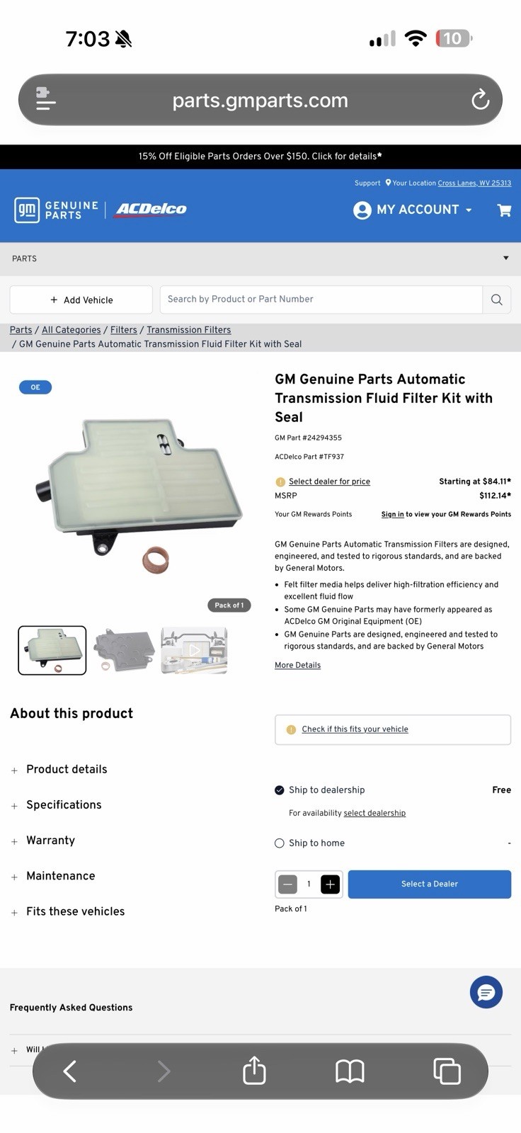 Transmission Filter Kit GM 24294355