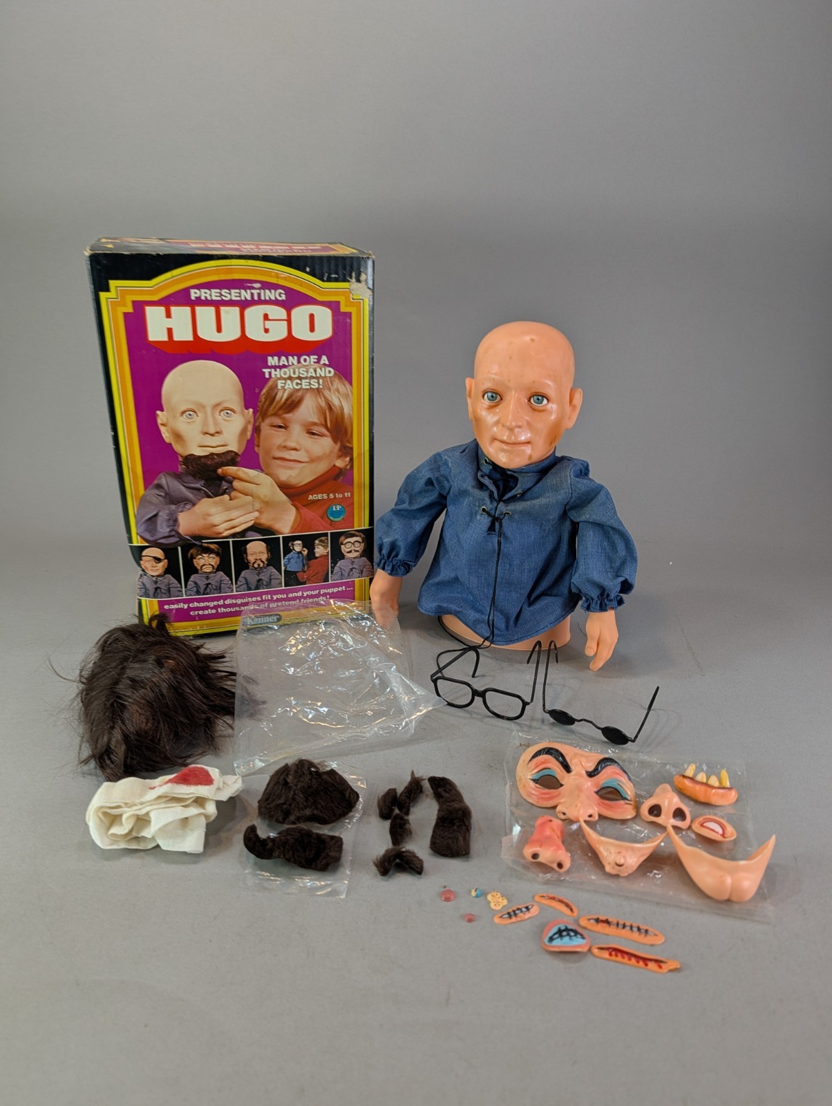 Vintage Kenner Presenting Hugo Man of a Thousand Faces with Accessories & Box Vintage Kenner Presenting Hugo Man of a Thousand Faces with Accessories & Box