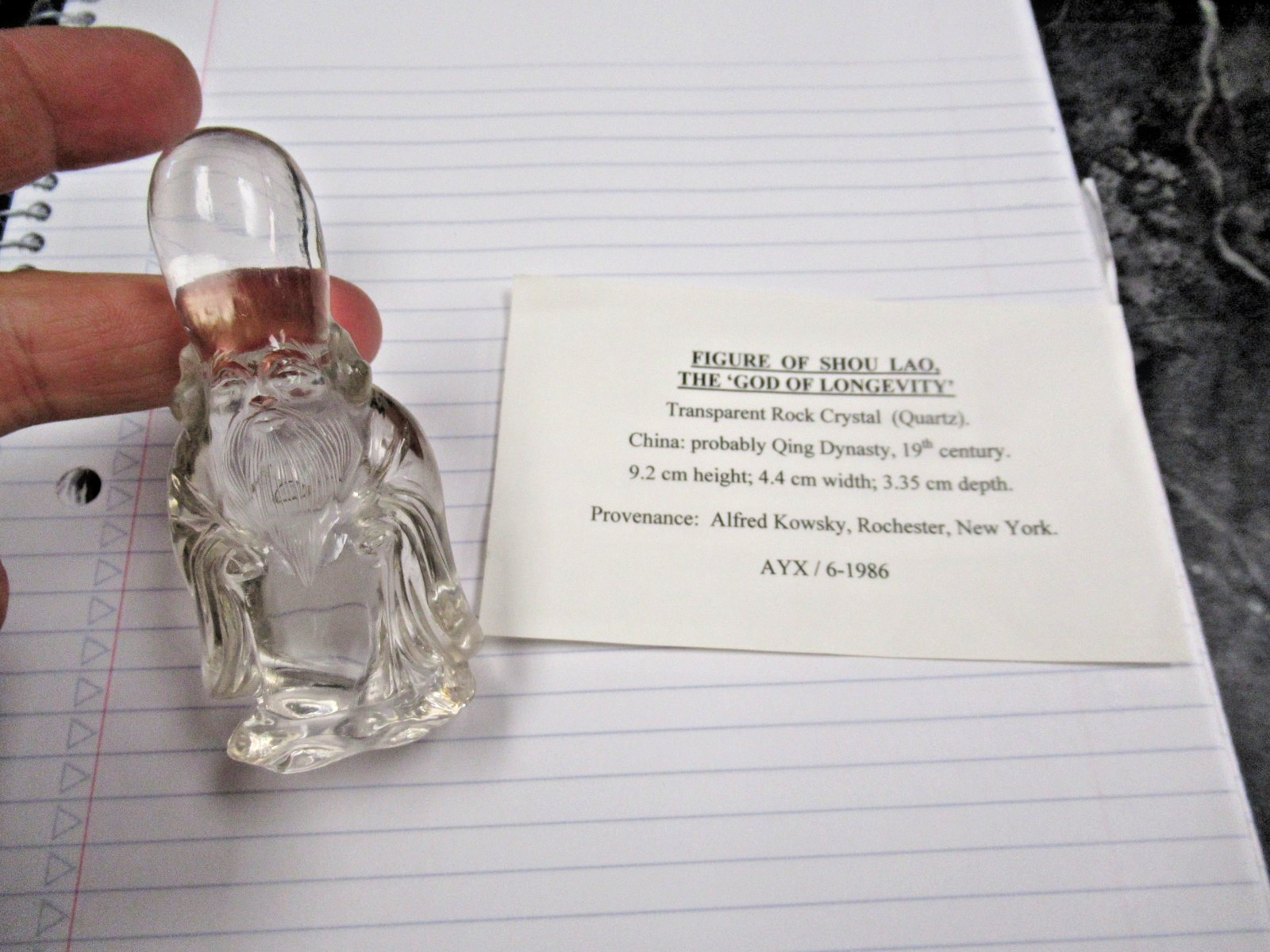 Antique Qing 19th Century China Chinese Carved Rock Crystal Clear Shou Lao