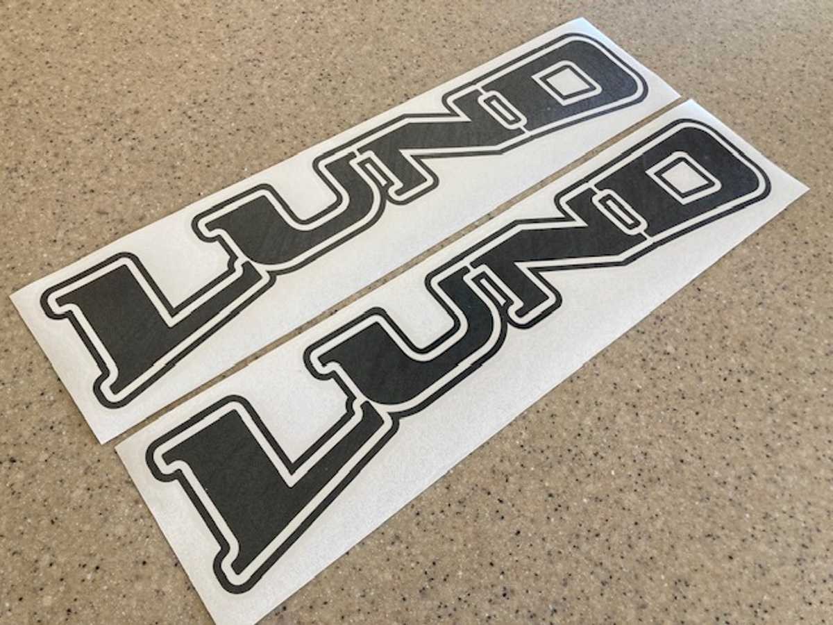 Lund Vintage Boat Decals 18 Inch Black 2-Pak Vinyl + Fish Decal Lund Vintage Boat Decals 18 Inch Black 2-Pak Vinyl + Fish Decal