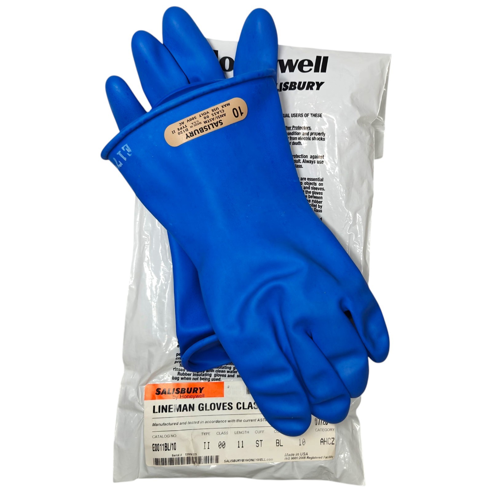 Honeywell Salisbury E0011BL/10 Lineman Rubber Gloves Type II Class 00 EPDM SZ 10 Honeywell Salisbury E0011BL/10 Lineman Rubber Gloves Type II Class 00 EPDM SZ 10