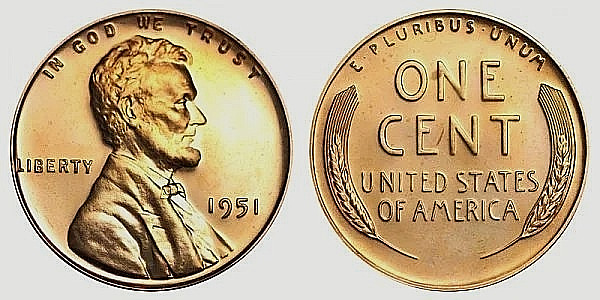 1951 P BU Red From OBW Lincoln Wheat Cent 1951 P BU Red From OBW Lincoln Wheat Cent