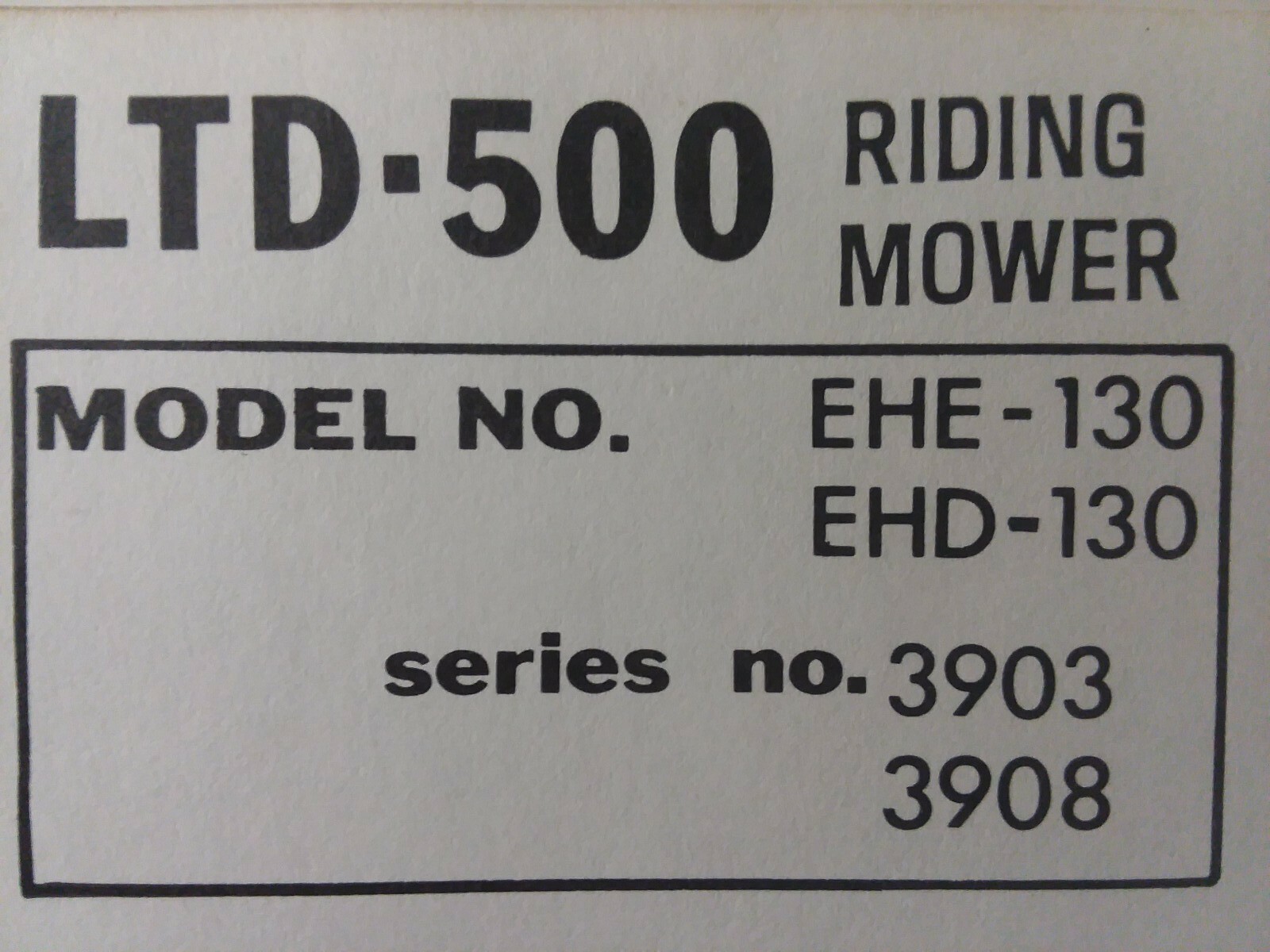 Hahn Eclipse LTD-500 Riding Mower Tractor Parts Manual EHE-130 EHD-130 3908 3903