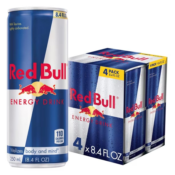 Red Bull Energy Drink, 80mg Caffeine, 8.4 fl. oz., Pack of 4 Cans Red Bull Energy Drink, 80mg Caffeine, 8.4 fl. oz., Pack of 4 Cans