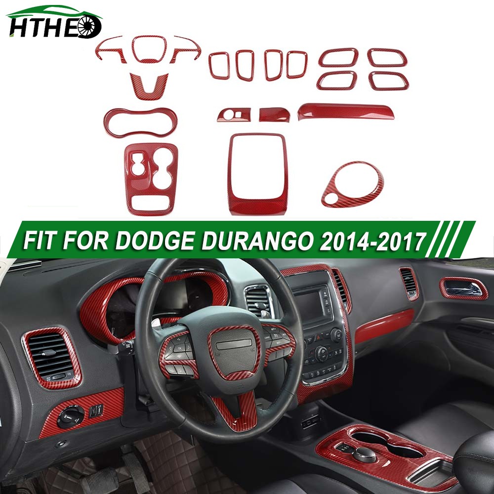 19pc Full Interior Console Dash Trim Cover For Dodge Durango 14-17 Red Carbon