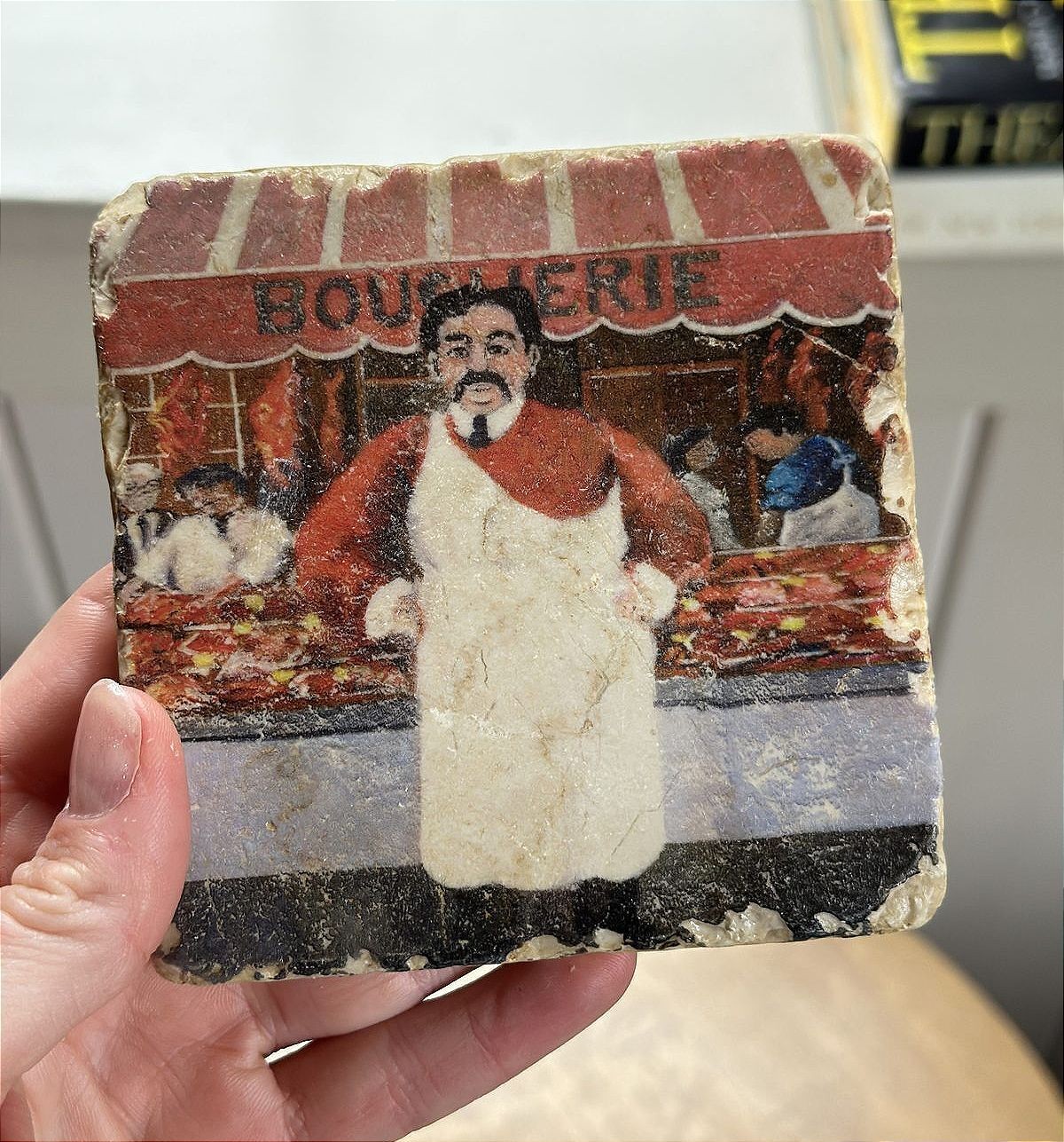 Vintage Studio Vertu Tumbled Marble Coaster, Guy Buffet The Butcher La Boucherie Vintage Studio Vertu Tumbled Marble Coaster, Guy Buffet The Butcher La Boucherie