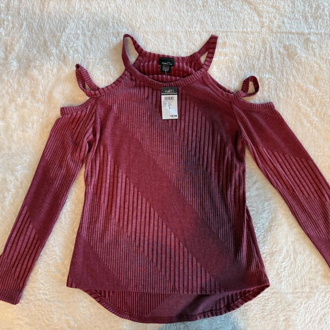 Rue 21 Women\'s Burgundy Cold Shoulder Ribbed Sweater, Size Large, New with Tags