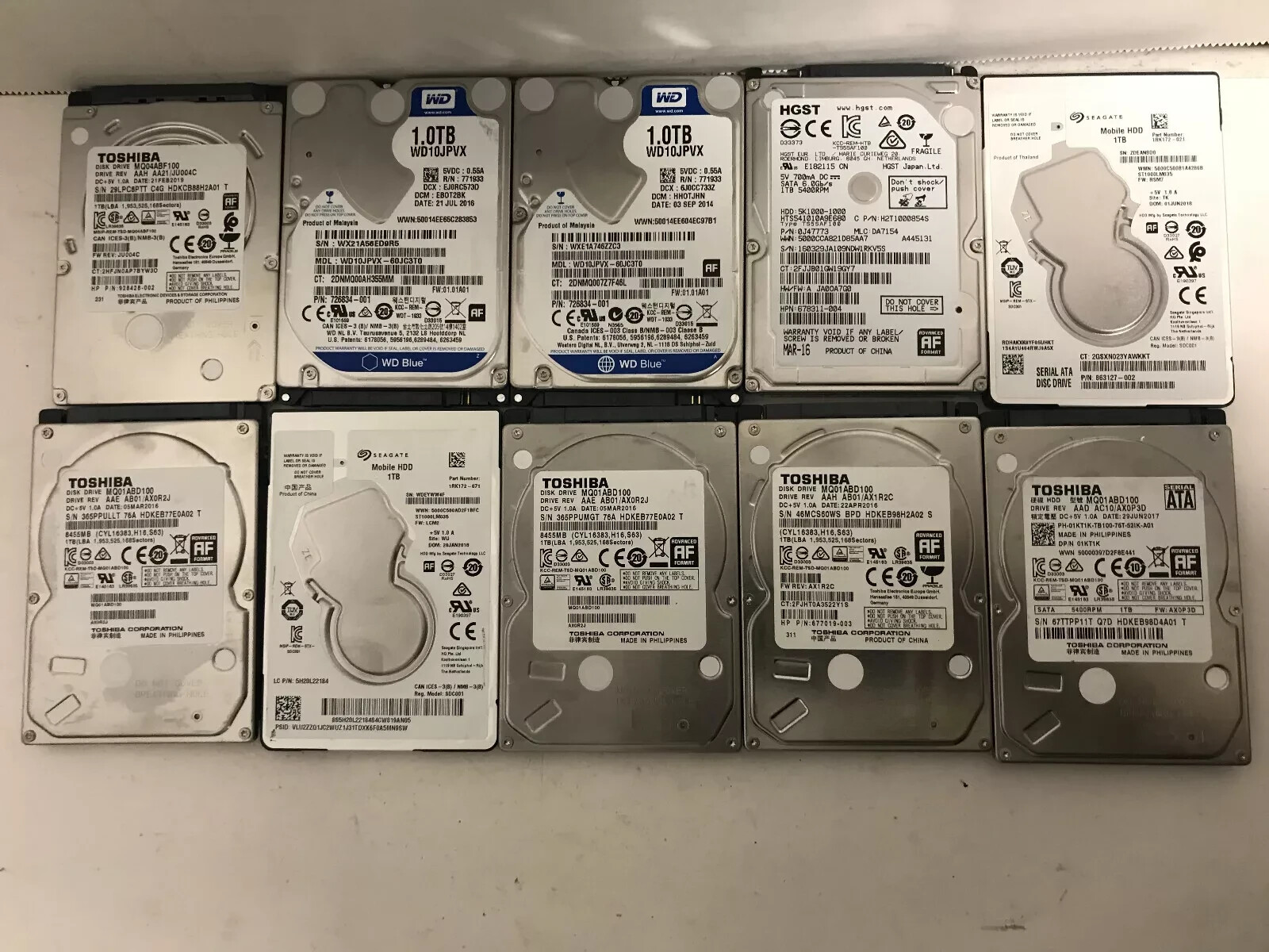 Lot of 10 Mixed Brand Mixed Speed 1TB 2.5