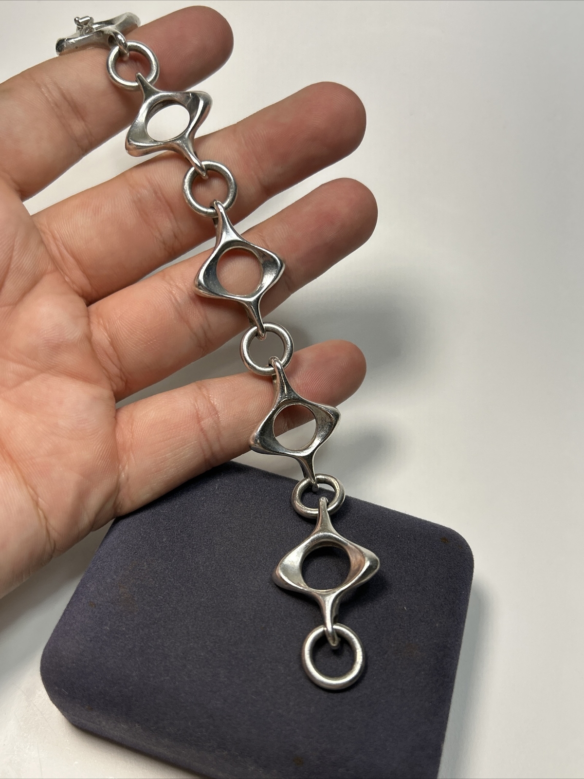 Designer Uno A Erre Italian Sterling Silver Modernist Heavy Link Bracelet