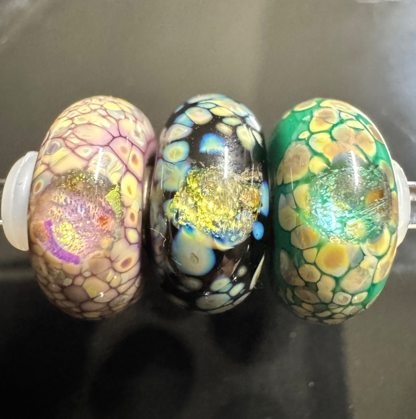 (SET of 3) Trollbeads MOSAIC COMPLETE SET - BLACK , GREEN AND PURPLE