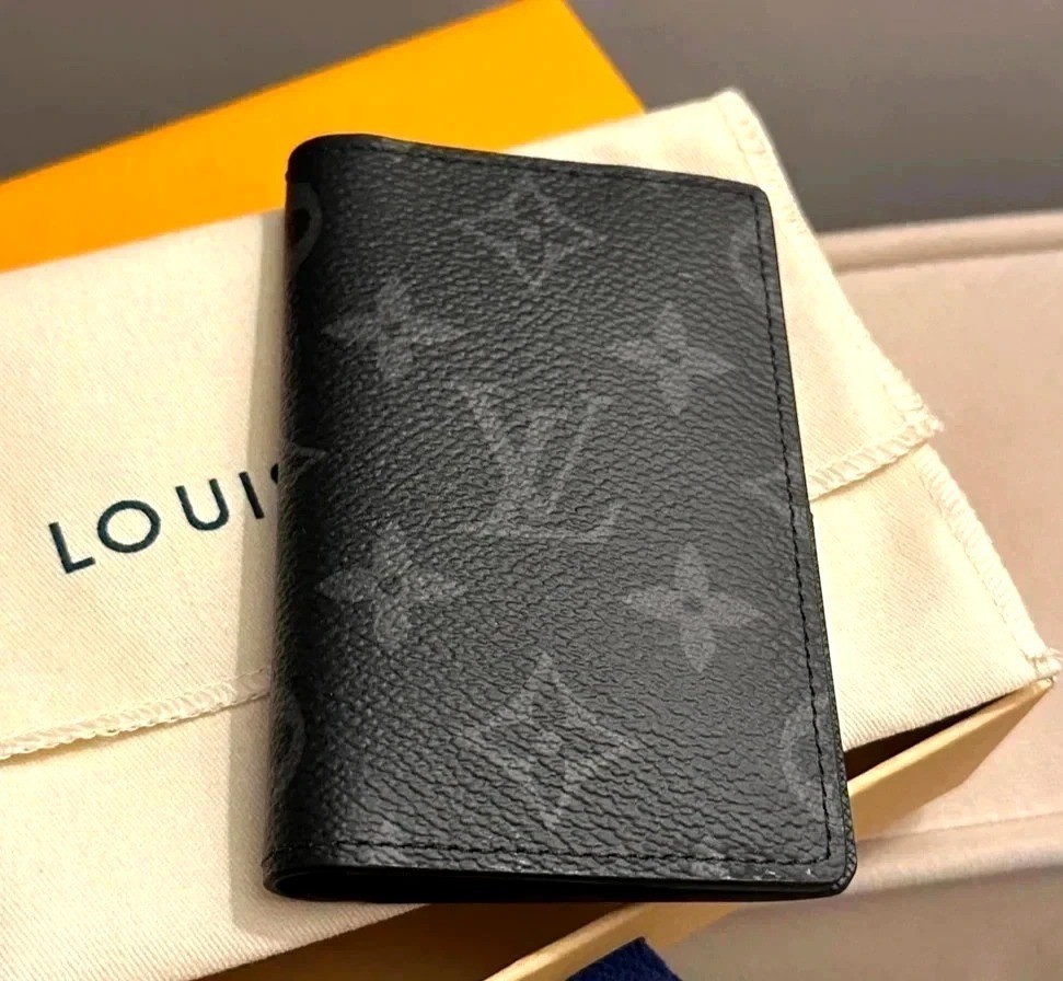 Louis Vuitton Pocket Organizer Black Monogram Men’s Card Holder Wallet W/Box