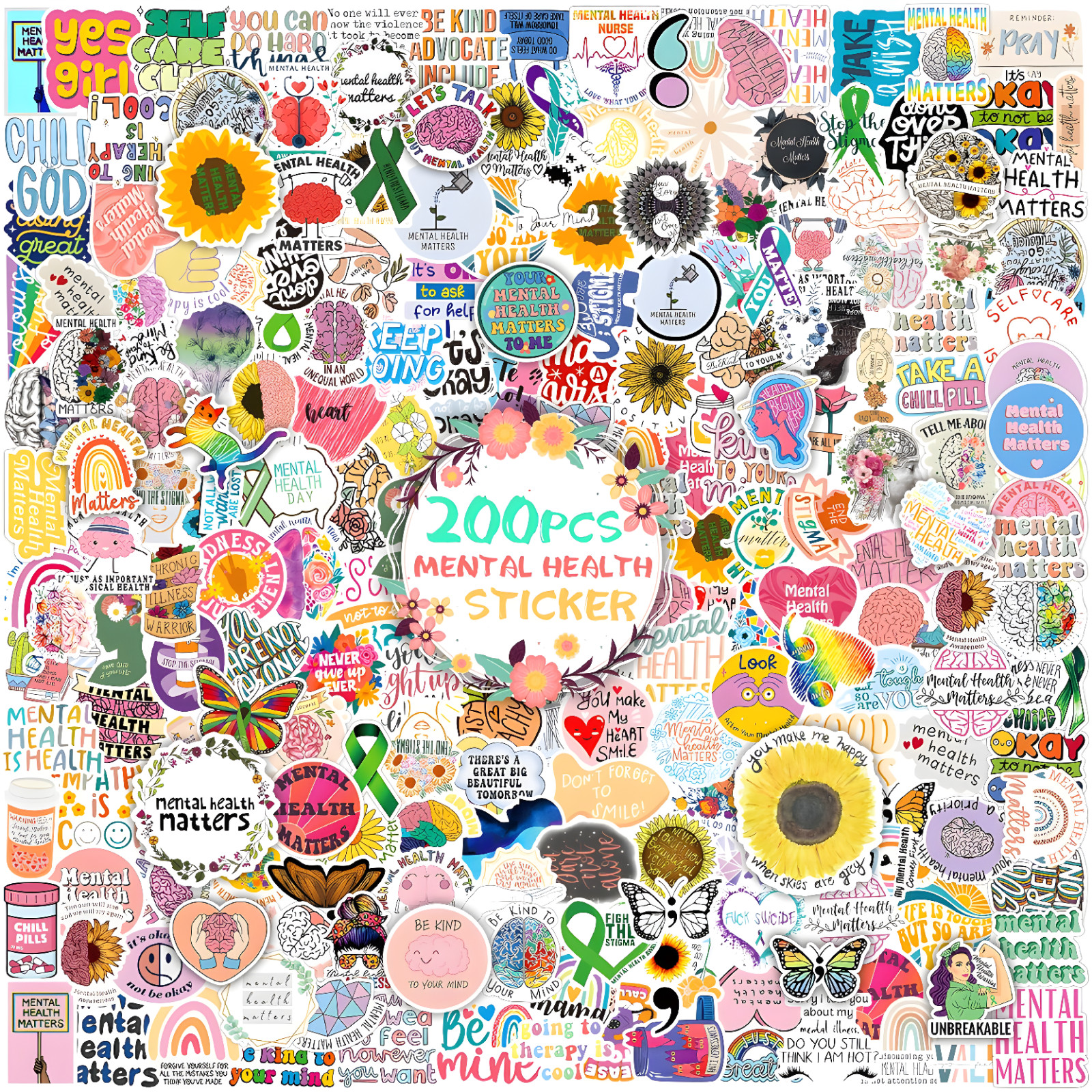 200pcs Mental Health Stickers Decals, Mental Health Awareness Stickers Bundle 200pcs Mental Health Stickers Decals, Mental Health Awareness Stickers Bundle