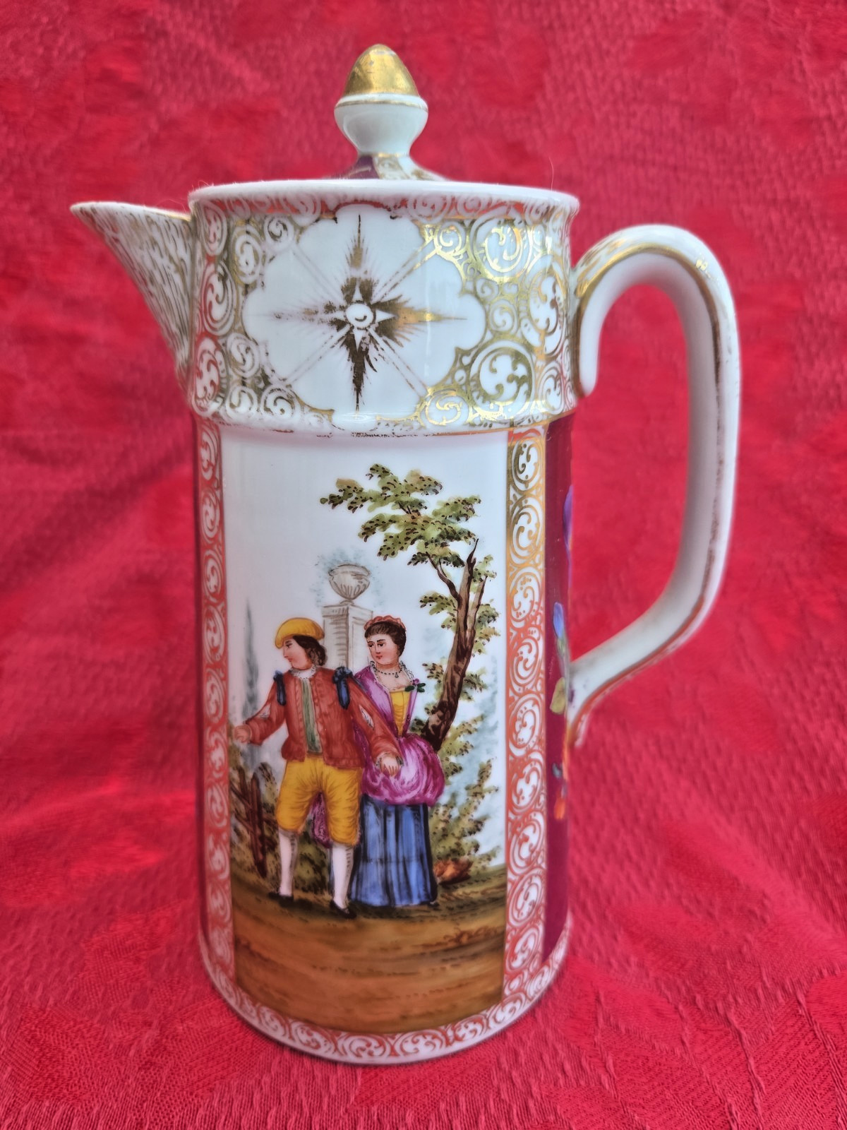 Richard Klemm? Dresden Watteau Floral Courting Couples Chocolate Pot  TLC READ