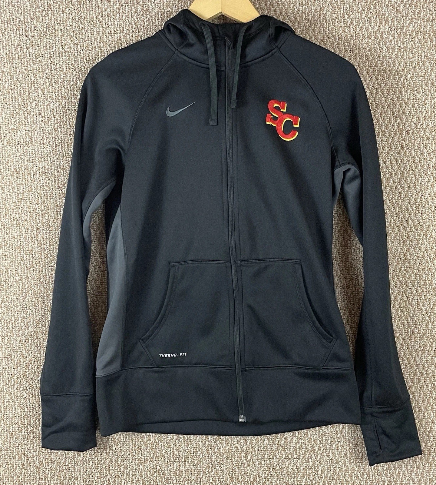Nike USC Jacket Hoodie Men’s Medium Therma Fit Black Full Zip Pockets F198 Nike USC Jacket Hoodie Men’s Medium Therma Fit Black Full Zip Pockets F198