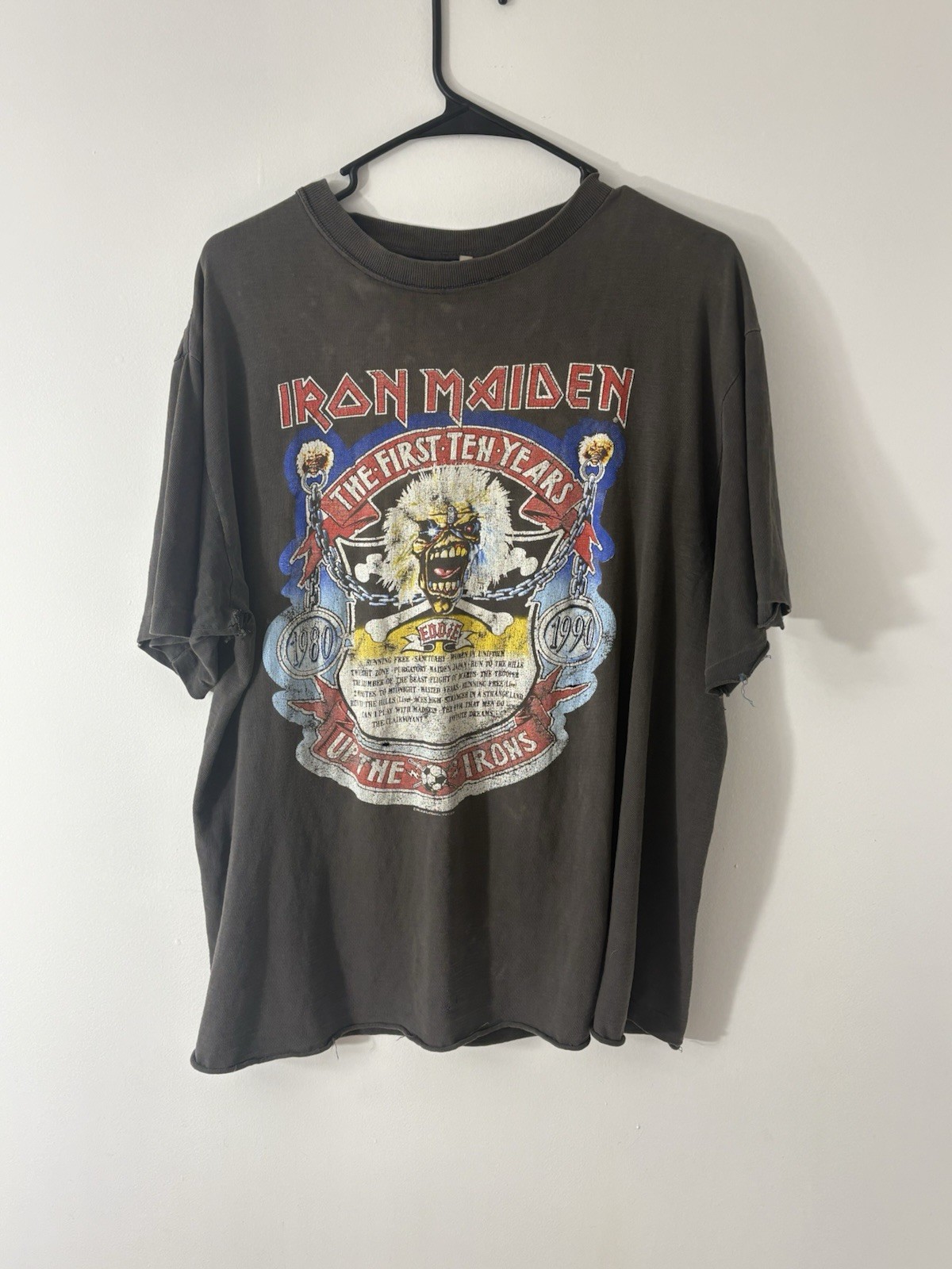 Vintage 1990 CCI Tag Iron Maiden Shirt Mens L First Ten Years Decennium Thrashed