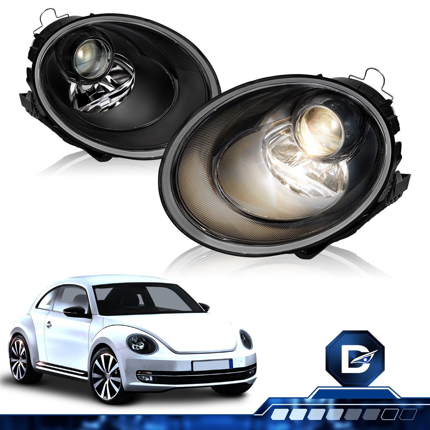 For 2006-2010 VolksWagen Beetle Halogen Type Black Headlights Left+Right Pair For 2006-2010 VolksWagen Beetle Halogen Type Black Headlights Left+Right Pair