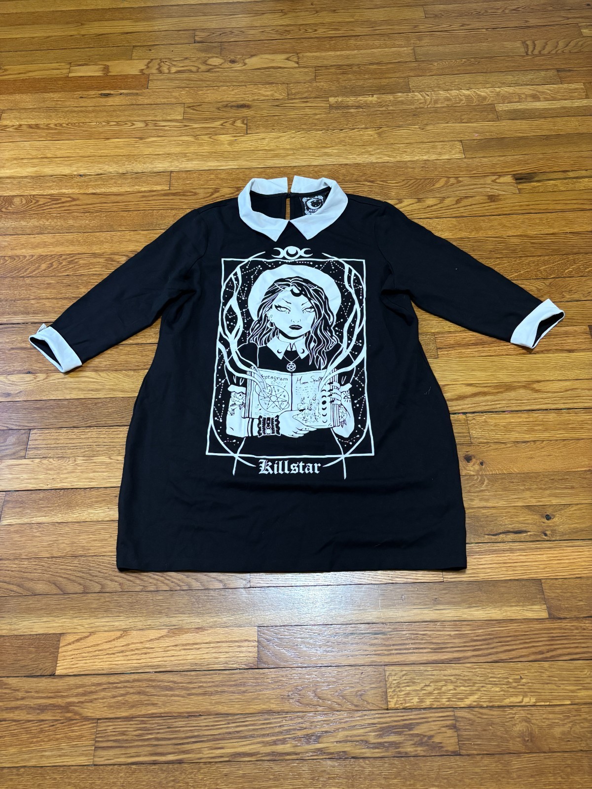 Kill Star Womens Witchy Mini Shirt Dress Size 4XL Black Collared Goth Moon Spell