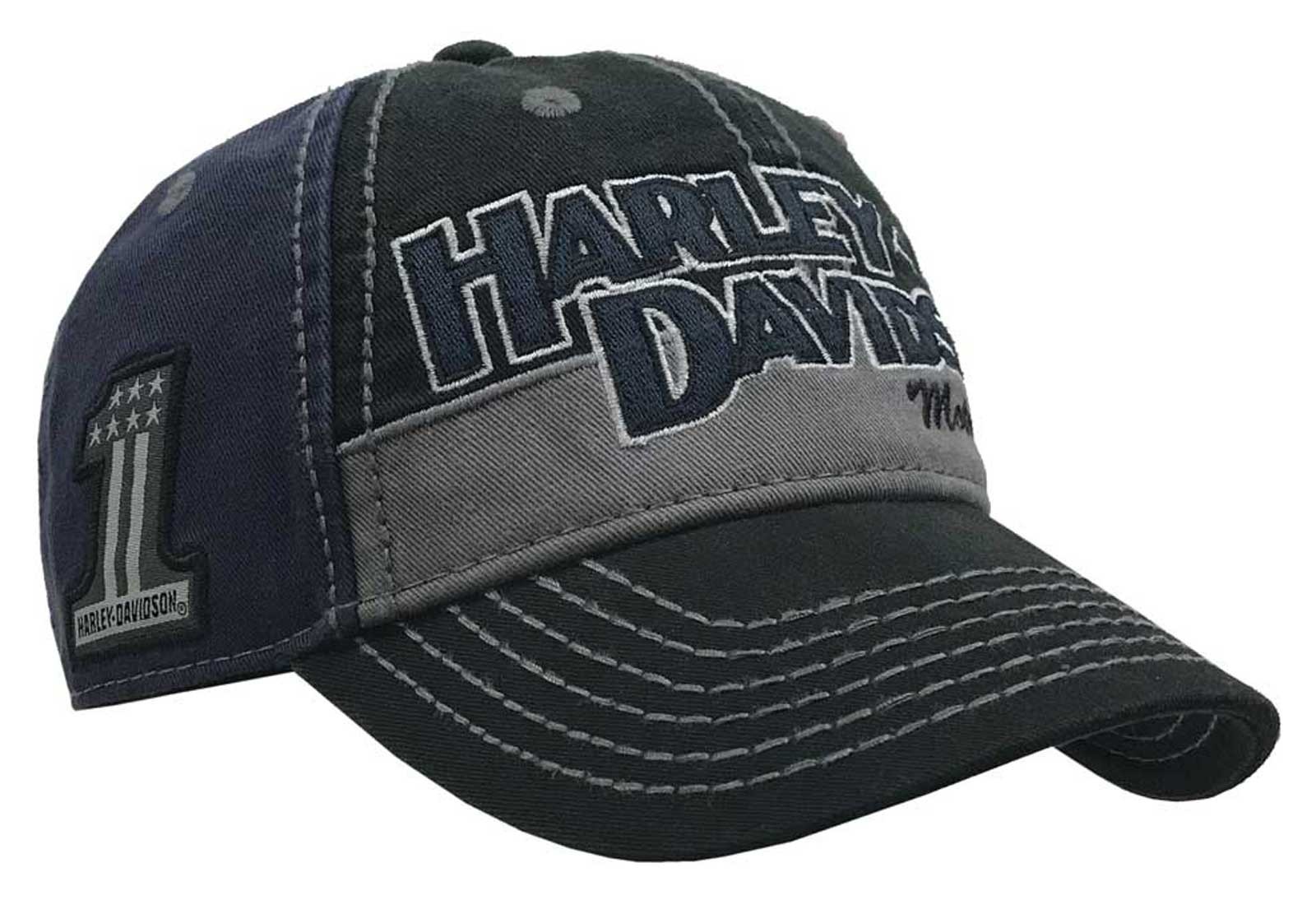 Harley-Davidson Men\'s Chain Stitch Curved Adjustable Colorblocked Baseball Cap
