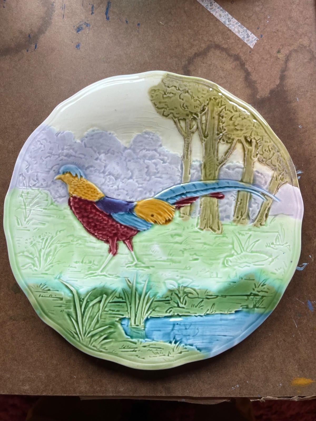 Antique 19th Century French Choisy Le Roi Majolica Pheasant Plate Antique 19th Century French Choisy Le Roi Majolica Pheasant Plate