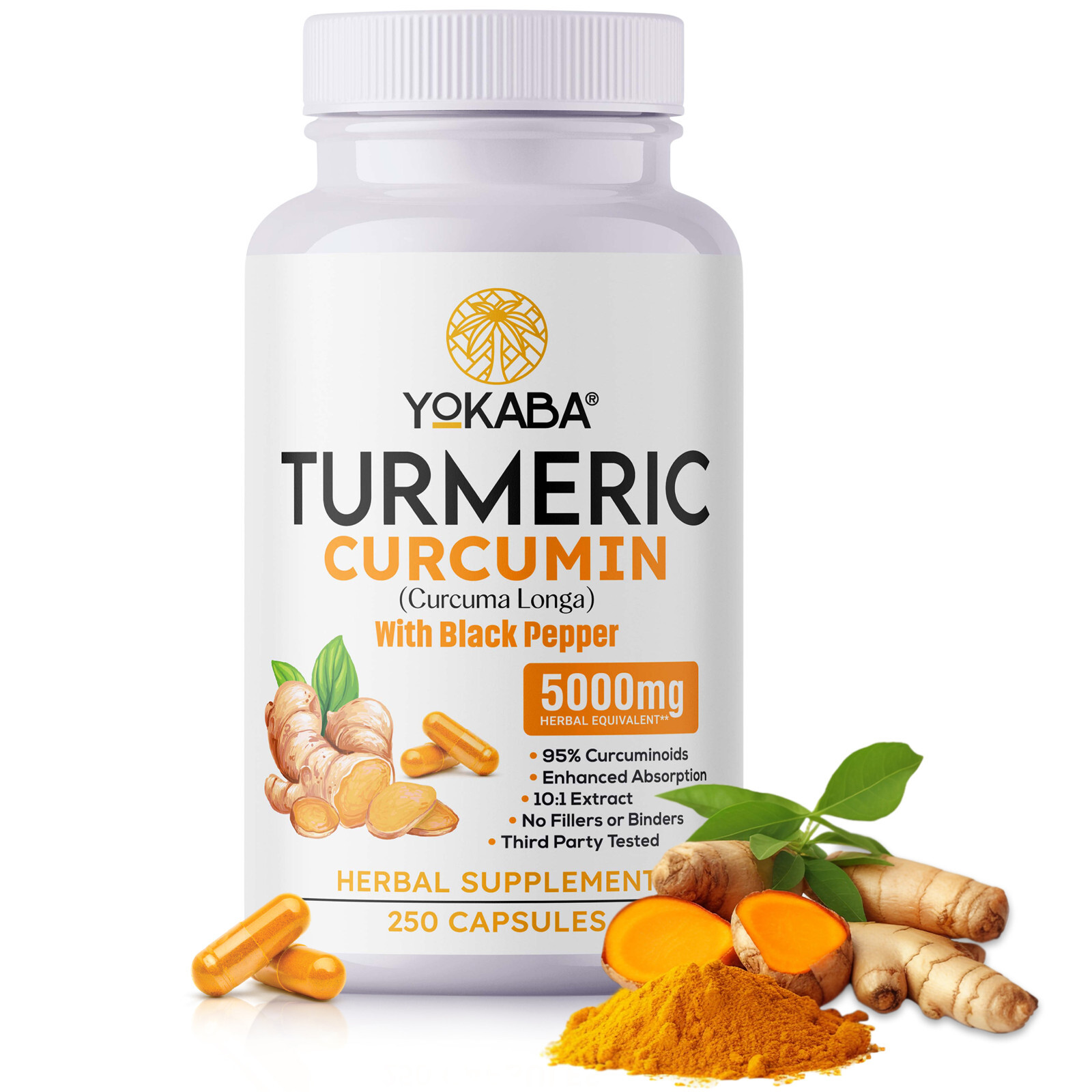 250 Capsules Turmeric Curcumin 5000mg Herbal Extract with BioPerine by YOKABA 250 Capsules Turmeric Curcumin 5000mg Herbal Extract with BioPerine by YOKABA