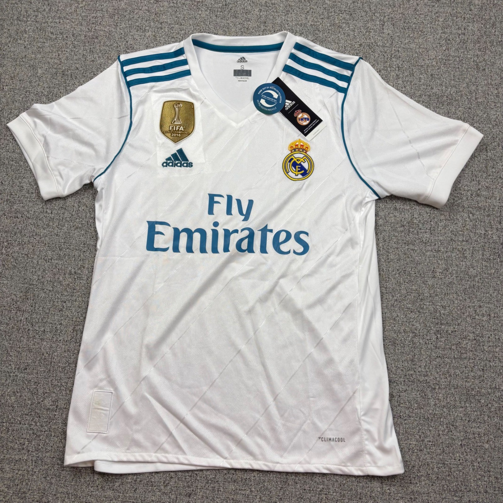 Adidas Real Madrid 2017-18 Home Jersey White Teal FIFA Patch Mens Small NEW